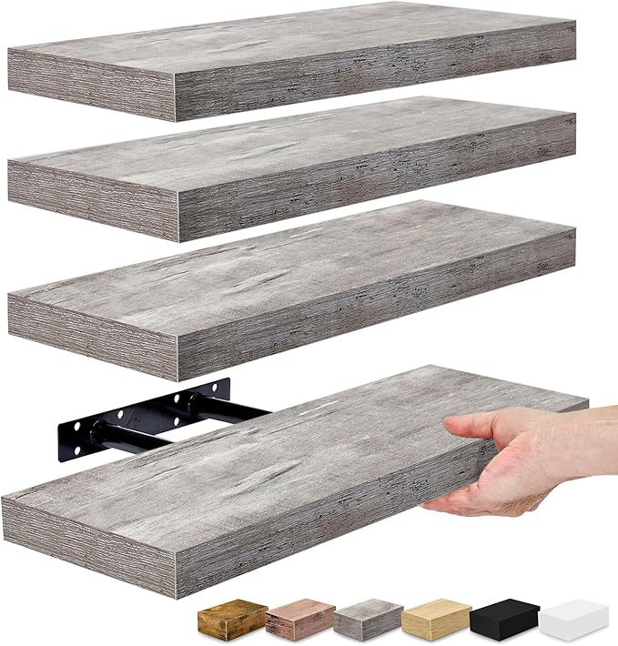 Sorbus Floating Shelves for Wall, Bathroom Shelves Wall Mounted for Kitchen, Bedroom, Living Room, Bathroom Storage, Over Toilet, Hanging Book Shelf for Wall Home Decor (Gray, 4 Pack)-Ruum Studio Home