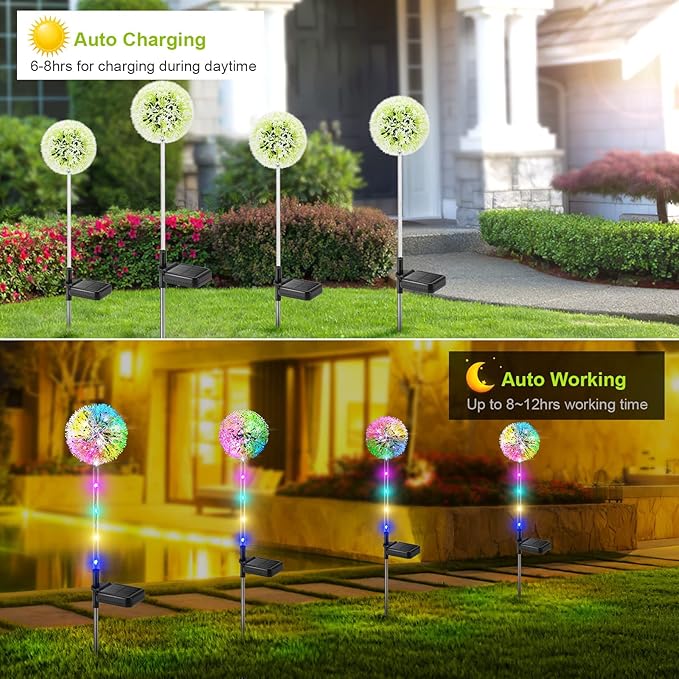 Solar Dandelion Lights Outdoor Decorative: 6 Pack Garden Lights Solar Powered - Waterproof Colorful Flower Light Decor for Yard Patio Porch Pathway Outside Lighting, Unique Gifts for Women-Ruum Studio Home