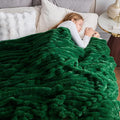 NEWCOSPLAY Faux Fur Twin Blanket Dark Green 3D Ribbed Plush Thick Warm Blanket for Couch Sofa Bed 850GSM (Dark Green Ribbed, Twin(60"x80"))-Ruum Studio Home