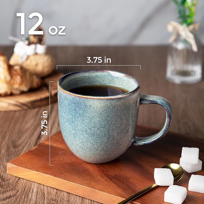 AmorArc 12oz Coffee Mugs, Ceramic Coffee Mugs set of 6 for Man, Woman, Dad, Mom, Modern Coffee Mugs with handle for Latte/Cappuccino/Milk/Cocoa. Dishwasher&Microwave Safe, Ceylon Blue-Ruum Studio Home