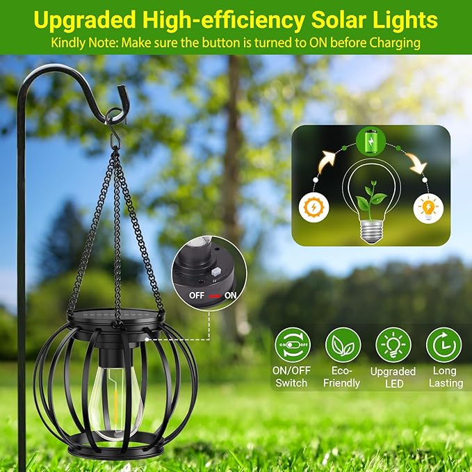KOOPER Solar Lanterns Outdoor Waterproof, Upgraded Metal Hanging Solar Lights Outdoor Lanterns, Brighter Auto On/Off Outdoor Hanging Lantern for Yard Patio Pathway Porch Garden Decor 2 Pack-Ruum Studio Home