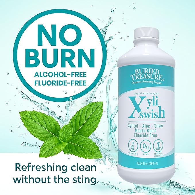 Xyli Swish - All Natural Formulated Nano Silver, Xylitol & Aloe Mouthwash - Alcohol and Fluoride Free - Oral Rinse to Fight Bad Breath & Dry Mouth - Peppermint Flavor - 16oz.-Ruum Studio Home