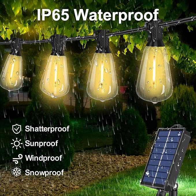 Solar Powered Warm White LED Outdoor String Light with Remote Control, Shatterproof Light Bulbs for Backyard Garden Patio Pergola Gazebo Bistro Bedroom Christmas Wedding Party (10+1 Bulbs)-Ruum Studio Home