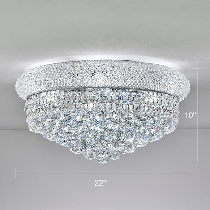 9-Light Crystal Flush Mount Chandelier Ceiling Light Fixture for Living Room Dining Room Bedroom Foyer Entryway Hallway Closet Bathroom (Chrome D22)-Ruum Studio Home