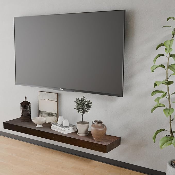 ROGMARS Walnut Wooden Floating Shelves for Wall 48 inches Long,8 Inch Deep Natural Wood Floating Wall Mounted Shelves with Invisible Bracket for Kitchen,Bedroom,Living Room,1PC-Ruum Studio Home