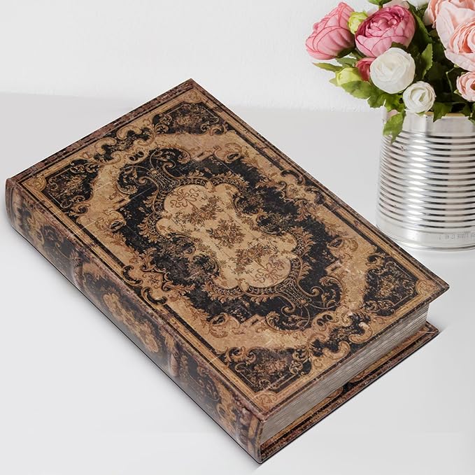 Decorative Storage Box for Home Decor - Vintage Faux Wood Book Box with Magnetic Lock, Hidden Jewelry & Remote Storage, Coffee Table Books Decor, Shelf Decor Accents (M Size, 10.2") -5-05-Ruum Studio Home