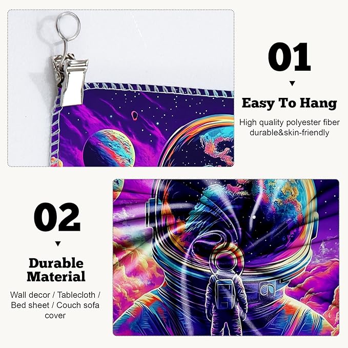 BVBOX Astronaut Space Blacklight Tapestry 79"x59", UV Reactive Astronaut Universe Planet Glow in Dark Tapestries, Black Light Neon Upright Poster Wall Hanging Backdrop Decor for Bedroom Living Room-Ruum Studio Home