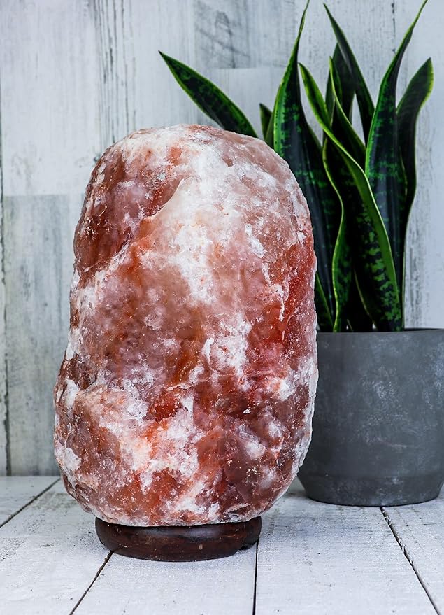 Himalayan Secrets LARGE Salt Lamp - Natural Pink Crystal with Wooden Base - Dimmer Cord and Bulb included (18-22 LBS)-Ruum Studio Home