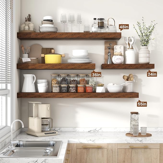 Heimlove 55 Inch Floating Shelves for Wall,10 Deep Large Rustic Brown Wall Shelf with Heavy Duty Brackets,Mounted Storage & Display Shelves for Bedroom,Living Room,Kitchen,Office,Set of 2-Ruum Studio Home