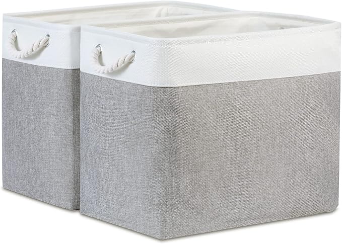 Bidtakay Large Storage Bins for Clothes Fabric Deep Baskets for Organizing Set of 2 Grey Fabric Pantry Storage Bins for Hallway Living Room Blankets 17x12x15 in Extra Large Shelf Tote Baskets-Ruum Studio Home