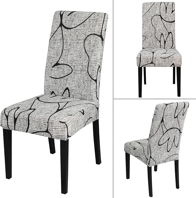 JQinHome Pattern Chair Covers for Dining Room Set of 4, High Stretch Removable Washable Parsons Chair Slipcover for Home Party Hotel Wedding Ceremony (4PCS, Lotus Gray)-Ruum Studio Home