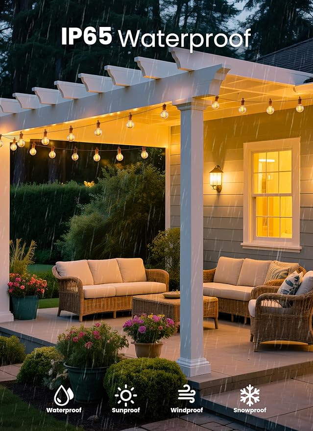 LED Outdoor String Lights, 150FT 75+2 Shatterproof Bulbs Outdoor Patio Lights, IP65 Waterproof Connectable Hanging Outside Light for Backyard, Porch, Deck, Balcony, 2200K-Ruum Studio Home