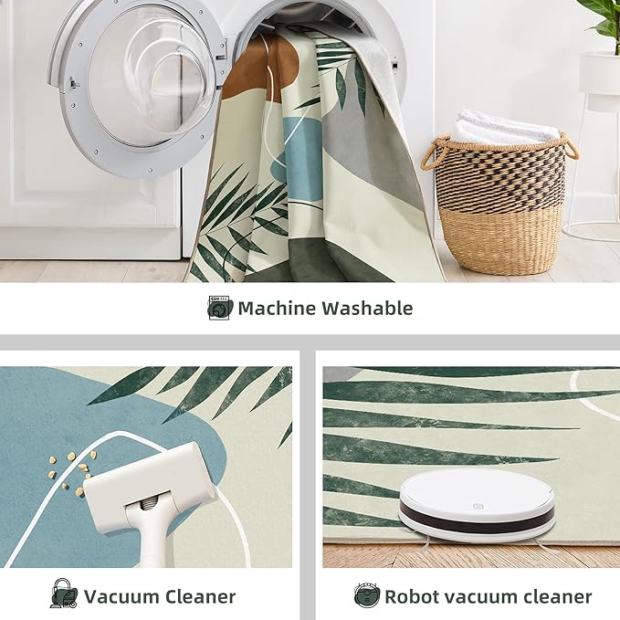 Indoor Outdoor Area Rug, Mid Century Outdoor Patio Rug, Washable Abstract Art Leaves Eucalyptus Rugs, Non-Slip Carpet for Camping, Living Room, Bedroom, Deck(8x10)-Ruum Studio Home