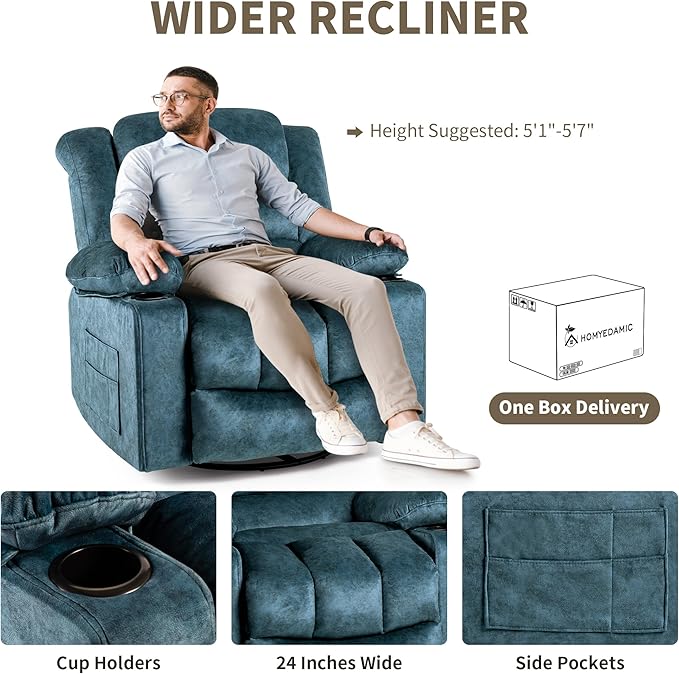Recliner Chair Rocker Modern Ergonomic Lounge 360 Degree Swivel Single Sofa Seat Living Room Lounge Recliners on Clearance Foam Filling-Ruum Studio Home