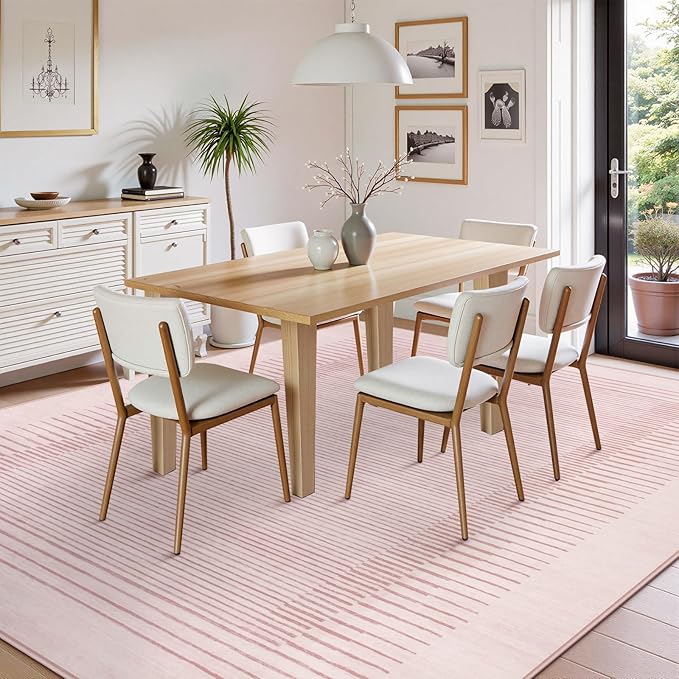 Wonnitar Striped Large Rugs for Living Room, Washable 9x12 Area Rugs for Bedroom, Non-Slip Soft Minimalist Pink Area Rug Throw Carpet for Nursery Playroom Guest Room (Pink,9' x 12')-Ruum Studio Home