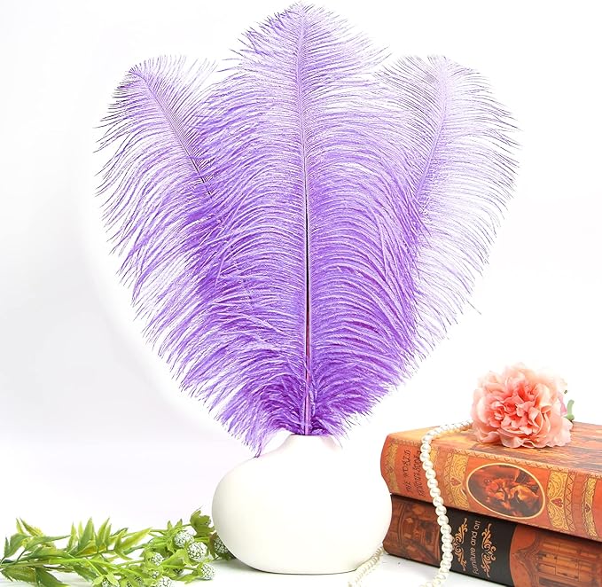 THARAHT Lavender Ostrich Feathers 12pcs Large Natural Bulk 12-14Inch 30cm-35cm for Wedding Party Centerpieces Easter Gatsbi and Decoration Feather-Ruum Studio Home