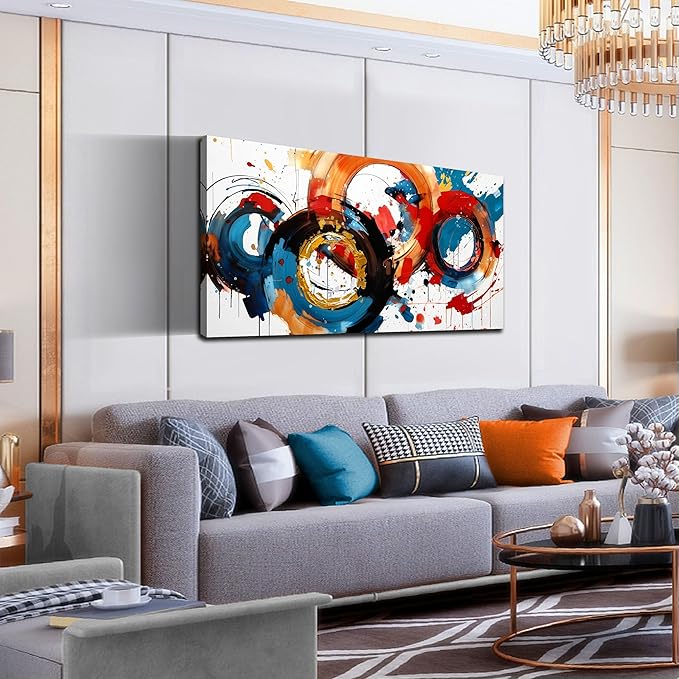 Abstract Wall Art Large Canvas Prints Modern Living Room Bedroom Home Office Wall Decor Framed Colorful Circle Abstract Picture Ready to Hang Size 20x40-Ruum Studio Home