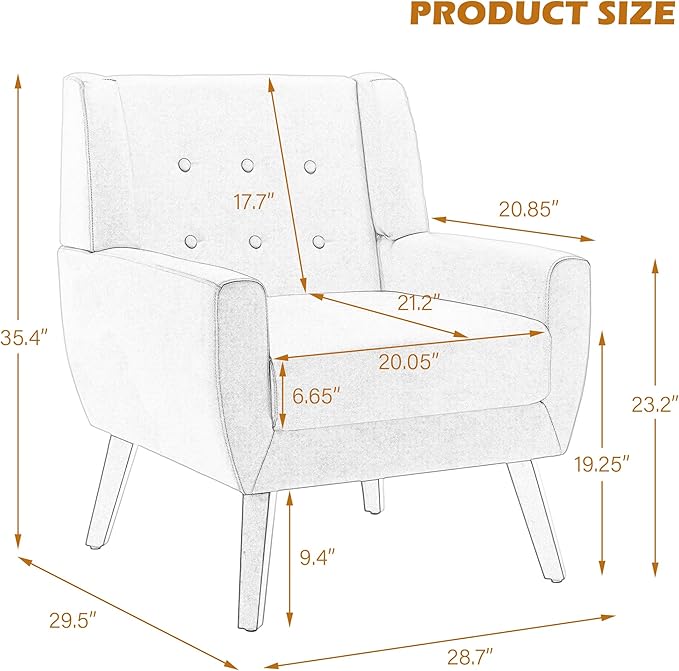 UIXE Faux Leather Accent Chair, Morden Upholstered Armchair for Living Room, Button Tufted Arm Chair Comfy Single Sofa Bedroom Side Reading Seat - Coffee-Ruum Studio Home