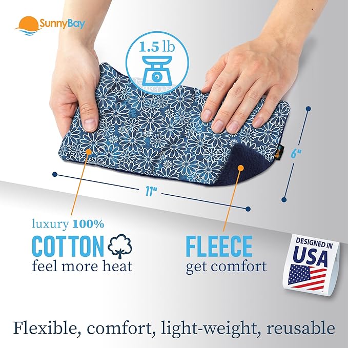SunnyBay Small Microwave Heating Pad, Microwavable Versatile Cold/Heated Neck and Shoulder Wrap for Back Pain and More, Moist Heat Cotton-Fleece Pad with Flax Seed Filling, 6x11 in, Royal Flowers-Ruum Studio Home