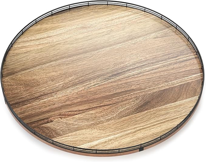 Acacia Wood 24" Lazy Susan Turntable Organizer for Table Top, Farmhouse Extra Large Round Lazy Susan for Serving Kitchen Countertop Cabinet for Charcuterie Centerpiece, Bathroom Vanity Tray Decor-Ruum Studio Home
