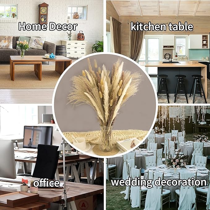 65PCS Pampas Grass Decor, Including pompas Floral, Reed Dried Grass and Bunny Tails Dried Flowers, Natural Dried Pampas Grass Bouquet for Boho Decor Wedding, Home Decoration-Ruum Studio Home