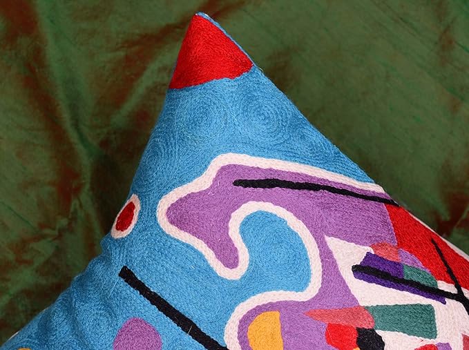 Lumbar Kandinsky Blue Abstract Pillow Cover Modern Throw Pillowcase Chair Cushion Contemporary Pillowsham Farmhouse Couch Hand Embroidered Wool Size 14x20-Ruum Studio Home