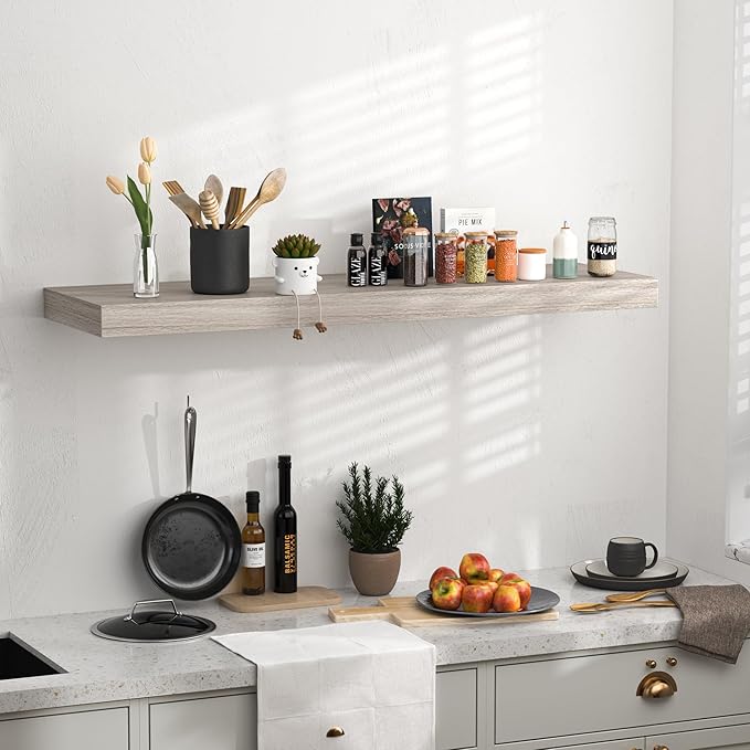 Floating Shelves - 10.3 Inch Deep Wall Shelf for Decor & Storage - Wall Mounted Display Shelving with Invisible Heavy-Duty Metal Bracket - 36" W x 10.3" D x 1.8" H - Set of 1 - Rustic Grey-Ruum Studio Home