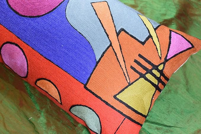 Lumbar Kandinsky Abstract Pillow Cover - Soul VI Modern Throw Pillowcase Modern Chair Cushion Contemporary Pillowsham Farmhouse Couch Cushions Hand Embroidered Wool Size 14x20-Ruum Studio Home