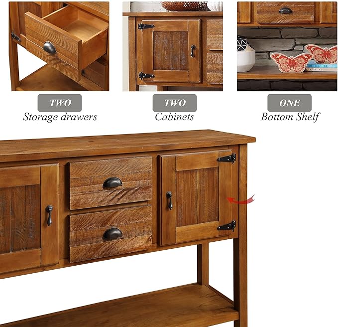Solid Wood Farmhouse Console Table,Sofa Table with Storage Drawers and Shelves,Entryway Table for Entry Hallway Foyer,Fully Assembled (48" Brown)-Ruum Studio Home