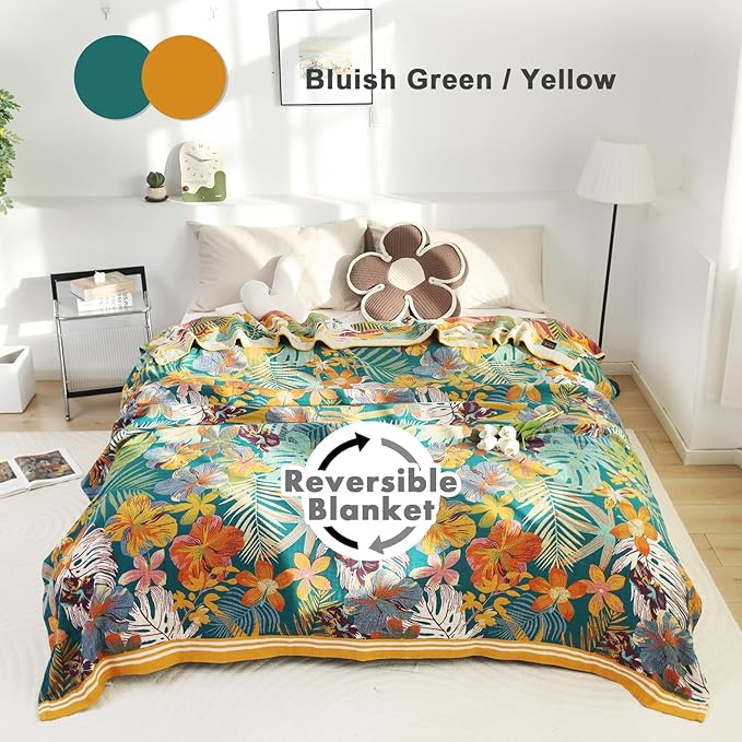 MSGKV Cotton Bed Blanket for Couch and Sofa Blankets for Living Room Bedroom Reversable Florals Throw 80"x90" Breathable Cozy Boho Blankets-Ruum Studio Home