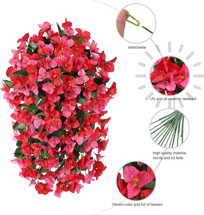 Faux Bougainvillea Artificial Flowers Plants for Outdoors Outside Decoration, 2pcs Fake Flowers Silk Long Trailing Vines UV Resistant Realistic for Front Door Porch Planter Urn Patio Balcony Yard, Mix-Ruum Studio Home
