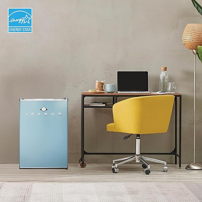 IBCR25SLT Compact, Energy Star Certified Small, Single Door Mini Fridge with Freezer Refrigerator, Large (2.5 cu ft), Slate Blue-Ruum Studio Home