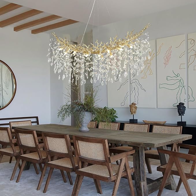 Modern Crystal Gold Chandelier, 55" Large Rectangular Oval Tree Branch Crystal Chandeliers for Dining Room,16-Light Flush Mount K9 Crystal Chandeliers, for Kitchen Island,Dining Room-Ruum Studio Home
