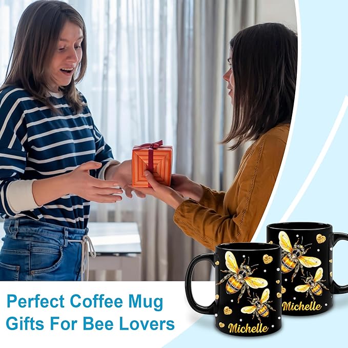 Hyturtle Personalized Jewelry Bee Mug - Bee Keeper Gifts For Women Lovers Teacher - Honey Gifts For Beekeeper Farmer On Birthday - Queen Honeycomb Decor - Custom Coffee Cup Ceramic Mug 11 Oz 15 Oz-Ruum Studio Home