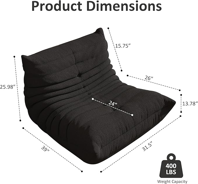 Bean Bag Chair, Oversized Bean Bag Chair for living Room, Fireside Chair for adults with Memory Foam Filled, Big Accent Sofa Lounge Floor Sofa for Gaming, Reading, Relax, No Assembly Required. (Black)-Ruum Studio Home