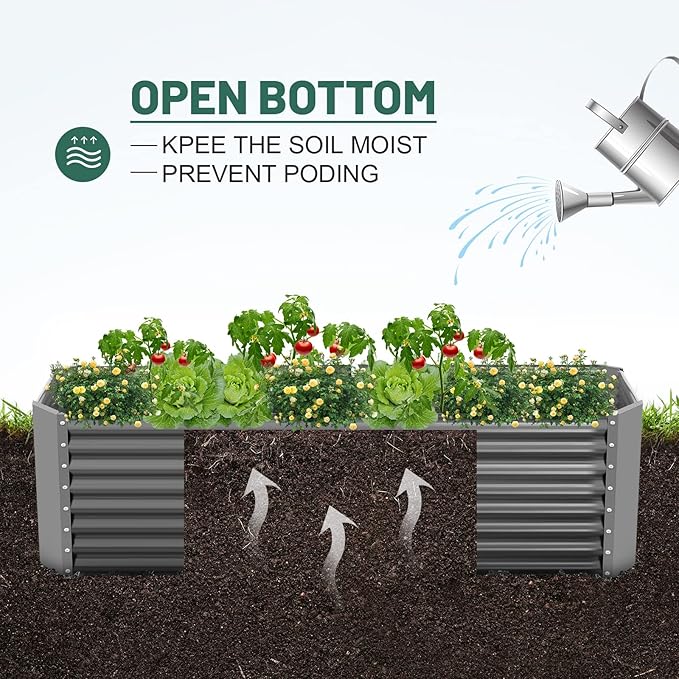 Land Guard 8×4×2 ft Galvanized Raised Garden Bed Kit, Galvanized Planter Raised Garden Boxes Outdoor, Large Metal Raised Garden Beds for Vegetables(Grey)…-Ruum Studio Home