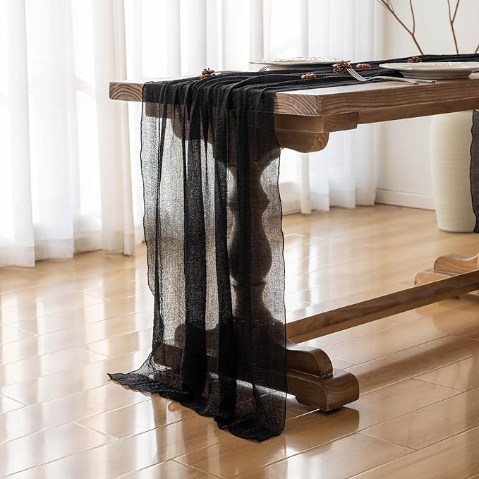 Black Table Runner Cheesecloth Gauze Rustic Premium Cotton Cheese Cloth Table Runner 120 Inch 10 FT for Wedding Bridal Baby Shower Long Sheer Boho Home Decorations-Ruum Studio Home