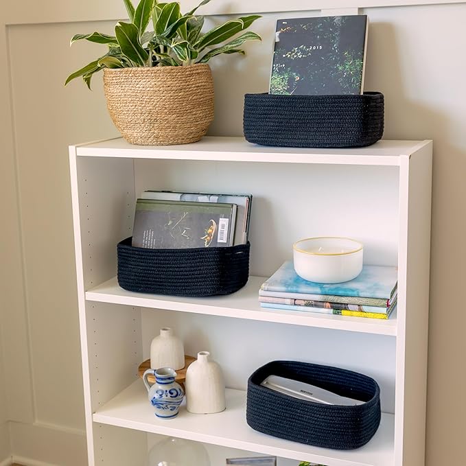NaturalCozy 11.8"x8"x4.5” Rectangle Storage Baskets for Shelves 3 Pack | Cotton Rope Woven Small Baskets for Organizing | Small Storage Bins for Nursery, Bathroom, Closet, Shelf, Decorative, Gift-Ruum Studio Home