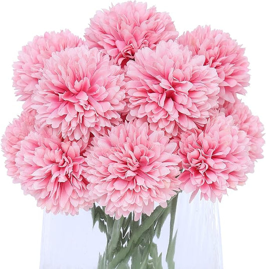 Kimura's Cabin 20Pcs Fake Chrysanthemum Artificial Silk Ball Flower Faux Mums Flowers Bouquets for Wedding Party Home Kitchen Table Decor DIY Decoration (Dark Pink)-Ruum Studio Home