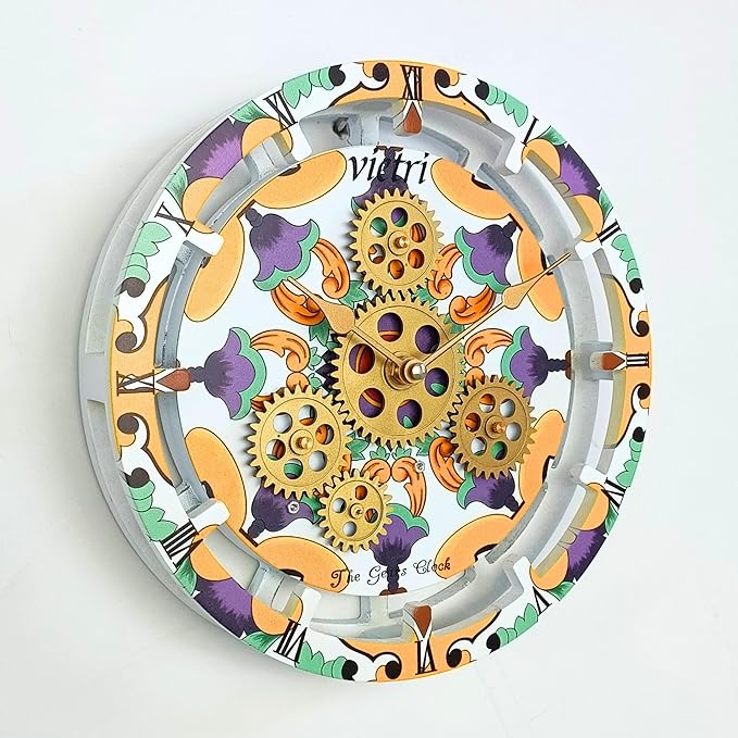 The Gears Clock Wall Clock Italy Collection with Moving Gears (Vietri, 10 inch Round)-Ruum Studio Home