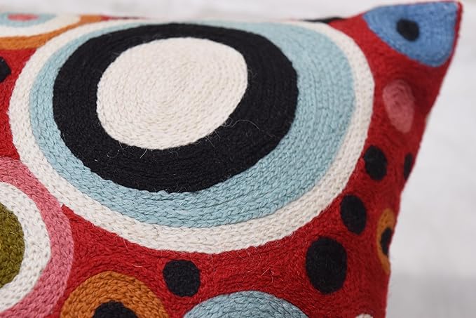 Lumbar Red Polka Dots Decorative Pillow Cover Contemporary Pillowcase Farmhouse Chair Cushion Modern Outdoor Pillowsham Couch Cushion Hand Embroidered Wool Size - 14x20-Ruum Studio Home