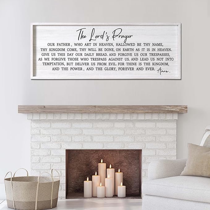 Our Father Prayer Bible Verse Framed Wall Art, 40''×15'' Rustic Religious Christian Lords Prayer Sign for God Jesus Christ Prayer, Horizontal Holy Inspirational Catholic Scripture Decor-Ruum Studio Home