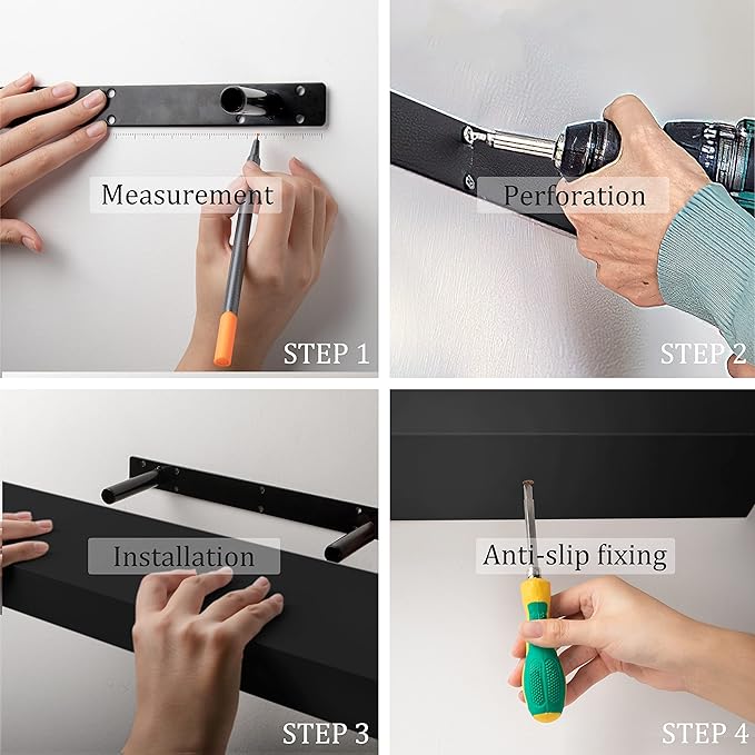 BAMEOS Floating Shelves, 31W x 8D Black Wall Mounted Wooden Shelves with Invisible Brackets Set of 2, Hanging Wall Shelves Decoration for Bedroom, Bathroom, Living Room and Kitchen-Ruum Studio Home