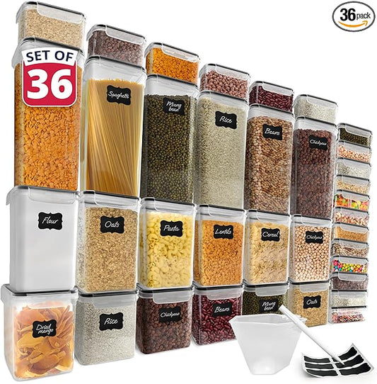 Reli. Airtight Food Storage Containers with Lids (36 Sets) | Kitchen Organizers and Storage Pantry Organizers | BPA Free Plastic Food Containers | Ultra Variety Pack w/Measuring Cup, 42 Labels, Pen-Ruum Studio Home