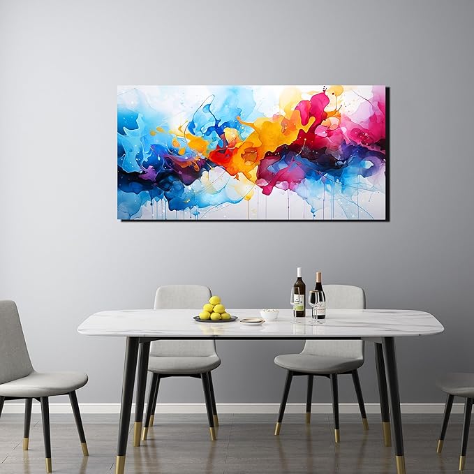 Alsingbago Large Colorful Abstract Canvas Wall Art for Living Room Bedroom Home Office Modern Wall Decor Blue Orange Pink Gray Abstract Picture Ready to Hang Size 24x48-Ruum Studio Home
