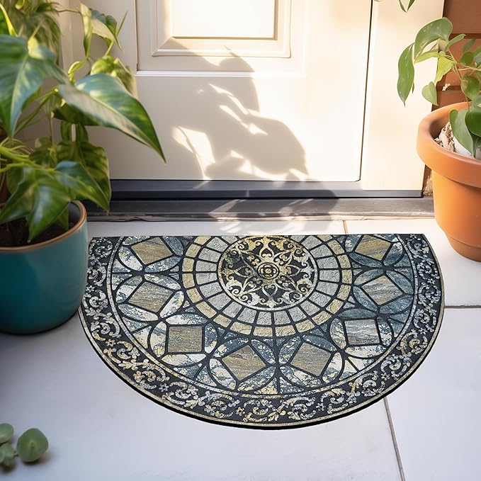 CHICHIC Entrance Door Mat Large 18 x 30 Inch Entry Way Doormat Front Door Rugs Outdoors Heavy Duty Welcome Mat Non Slip Rubber Back Low Profile for Garage, Patio, High Traffic Area, Blue-Ruum Studio Home