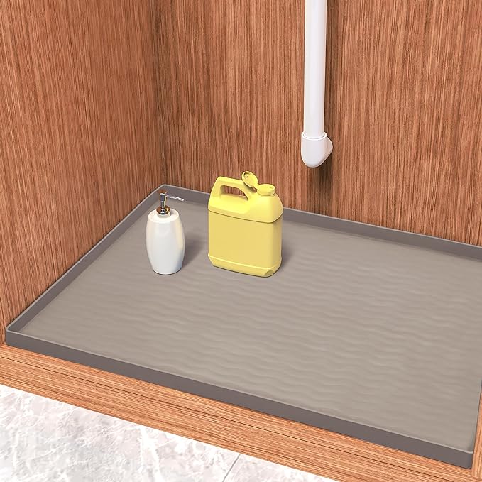 URMONA Waterproof Silicone Under Sink Mat 22'' x 19'' Shelf Liner for Kitchen and Bathroom, Cabinet and Counter Protector, Storage and Organizers, Litter Mat, Pet Cat Puppy Essentials(Beige)-Ruum Studio Home