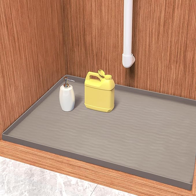 URMONA Waterproof Silicone Under Sink Mat 19'' x 12'' Shelf Liner for Kitchen and Bathroom, Cabinet and Counter Protector, Storage and Organizers, Litter Mat, Pet Cat Puppy Essentials(Beige)-Ruum Studio Home