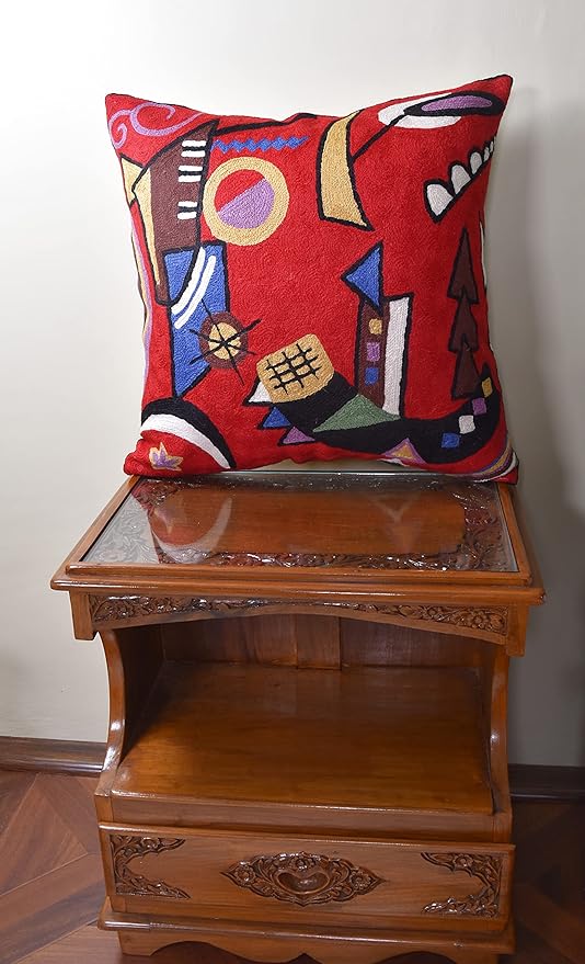 Kandinsky Red Abstract Pillow Cover Gegen Modern Pillowcase Scarlet Reds Abstract Chair Cushion Contemporary Pillow Farmhouse Pillows Couch Handembroidered Wool Size 18x18-Ruum Studio Home