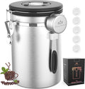 Coffee canister for ground coffee with Scoop Date Tracker One Way Co2 Valve 304 Stainless Steel Kitchen Food Airtight storage container for Coffee Beans,Grounds,Tea,Sugar (Silver, 22oz)-Ruum Studio Home